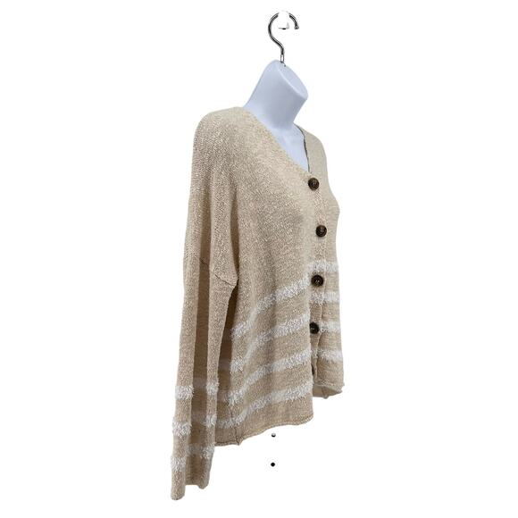 Joseph A Tan Button Up Soft Sweater WMNS Small V-neck Stripes Long Sleeve Knit - Picture 2 of 8